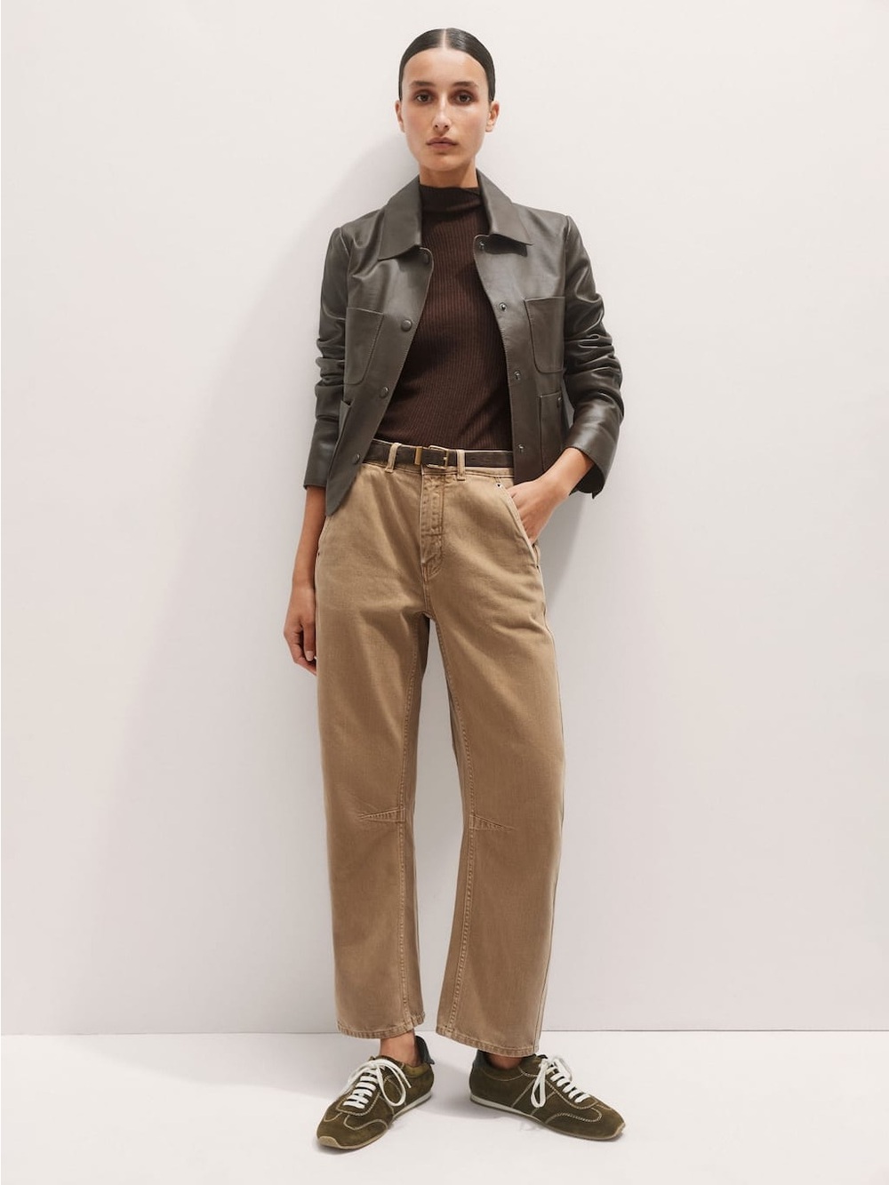 Me + Em Engineered Jean in Washed Tan 31 Barrel Leg